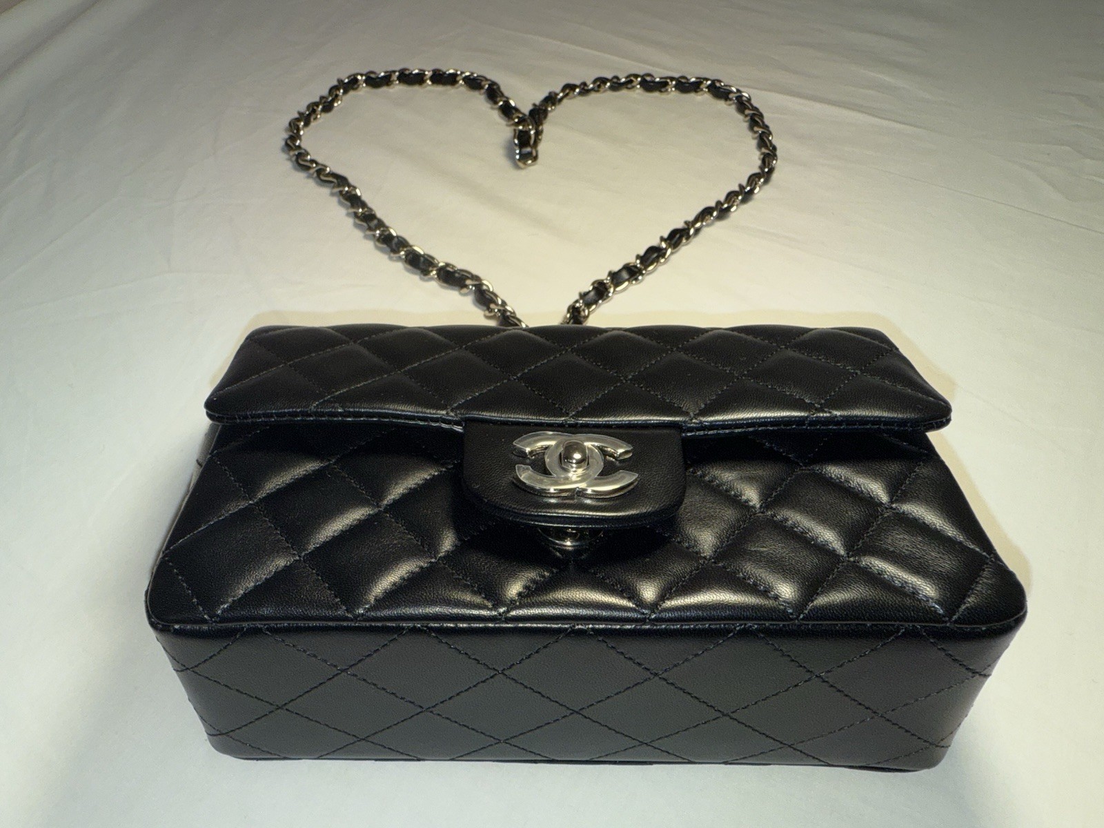 RARE CHANEL MINI FLAP BLACK LAMBSKIN CGHW FULL SET image 4