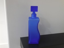 Vintage Cobalt Blue Flat Matte Finish Wavy Glass Square Bottle w/ Cap