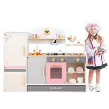 Kids Chef Play Kitchen Set Toddlers Wooden Pretend Toy Playset with Range Hood