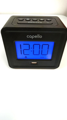 Used 2019 Capello Small Balck Rectangular Alarm Clock with LCD display no cord