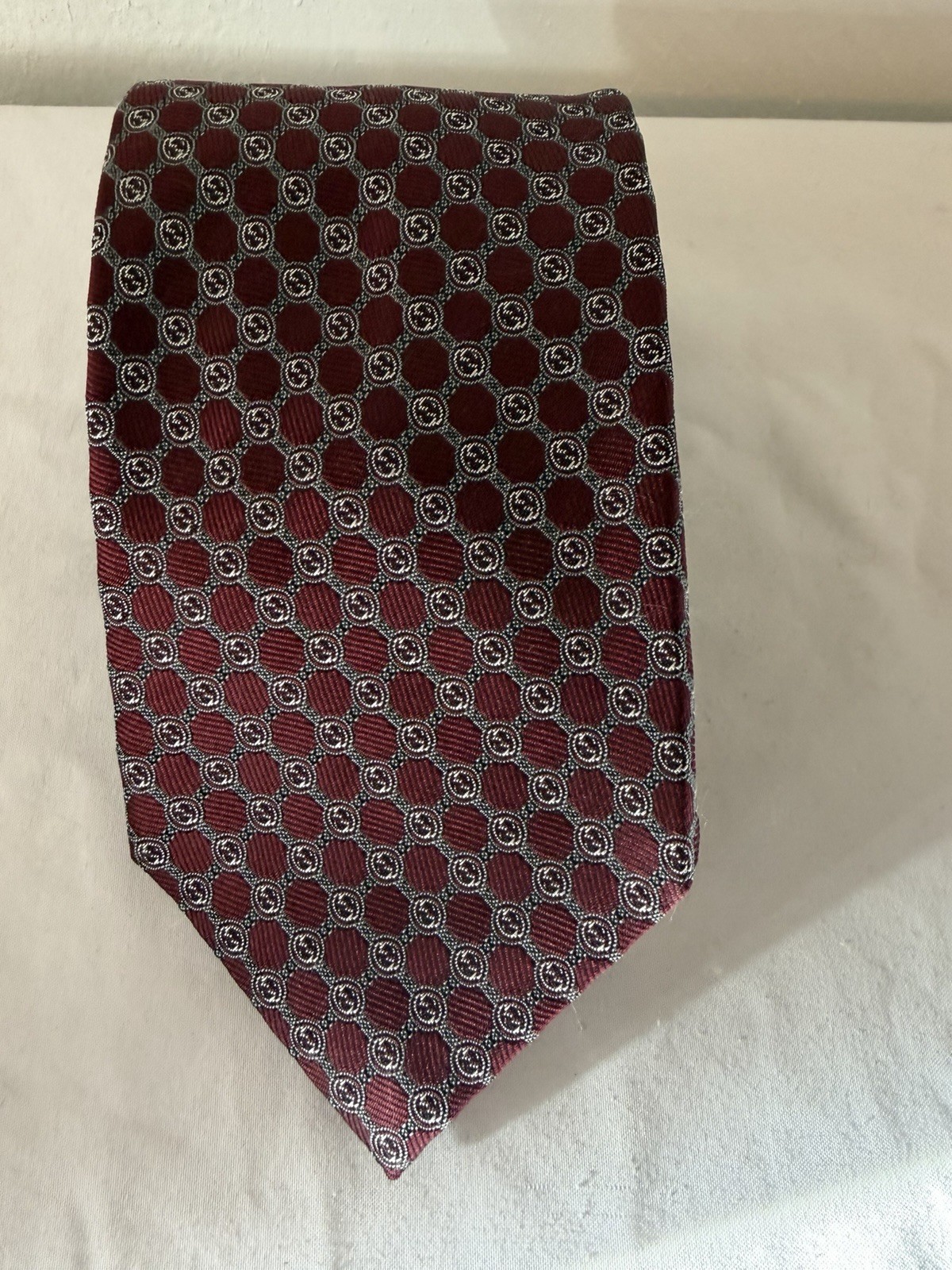 GUCCI interlocking pattern silk tie burgundy GG p… - image 2