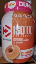 Dymatize ISO100 Hydrolyzed Whey Protein Isolate Powder - Dunkin' Glazed Donut.