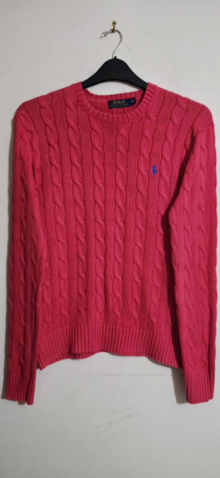 Ralph Lauren Mens Cable-Knit Jumper Pullover Accent Pink Neon Prep Knit RRP £200