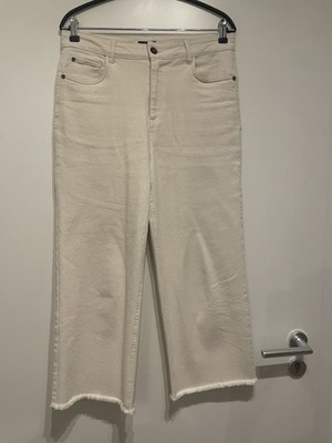 Jeans Damen 40 Creme Weiß Cunda High Waist Cropped Baumwolle Elasthan Top