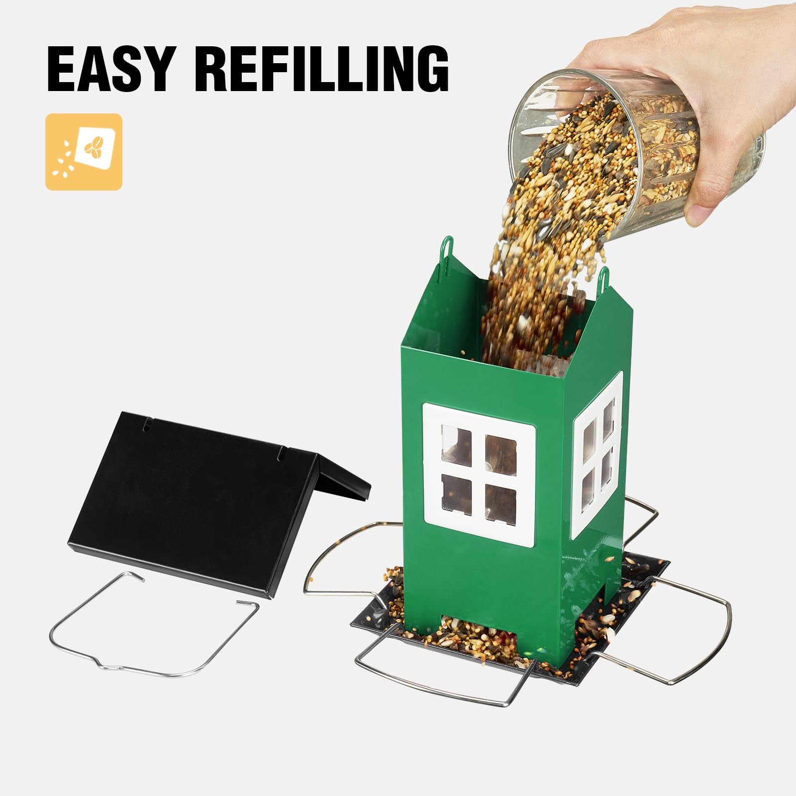 Bird House Feeders for Outdoors Hanging-Metal Wild with 4 Ports Country Design