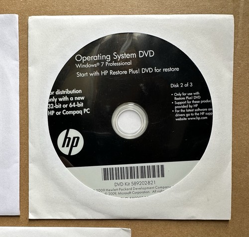 HP Restore Plus! MICROSOFT WINDOWS 7 Operating System Recovery 3 INSTALL DVD'S - Picture 3 of 4