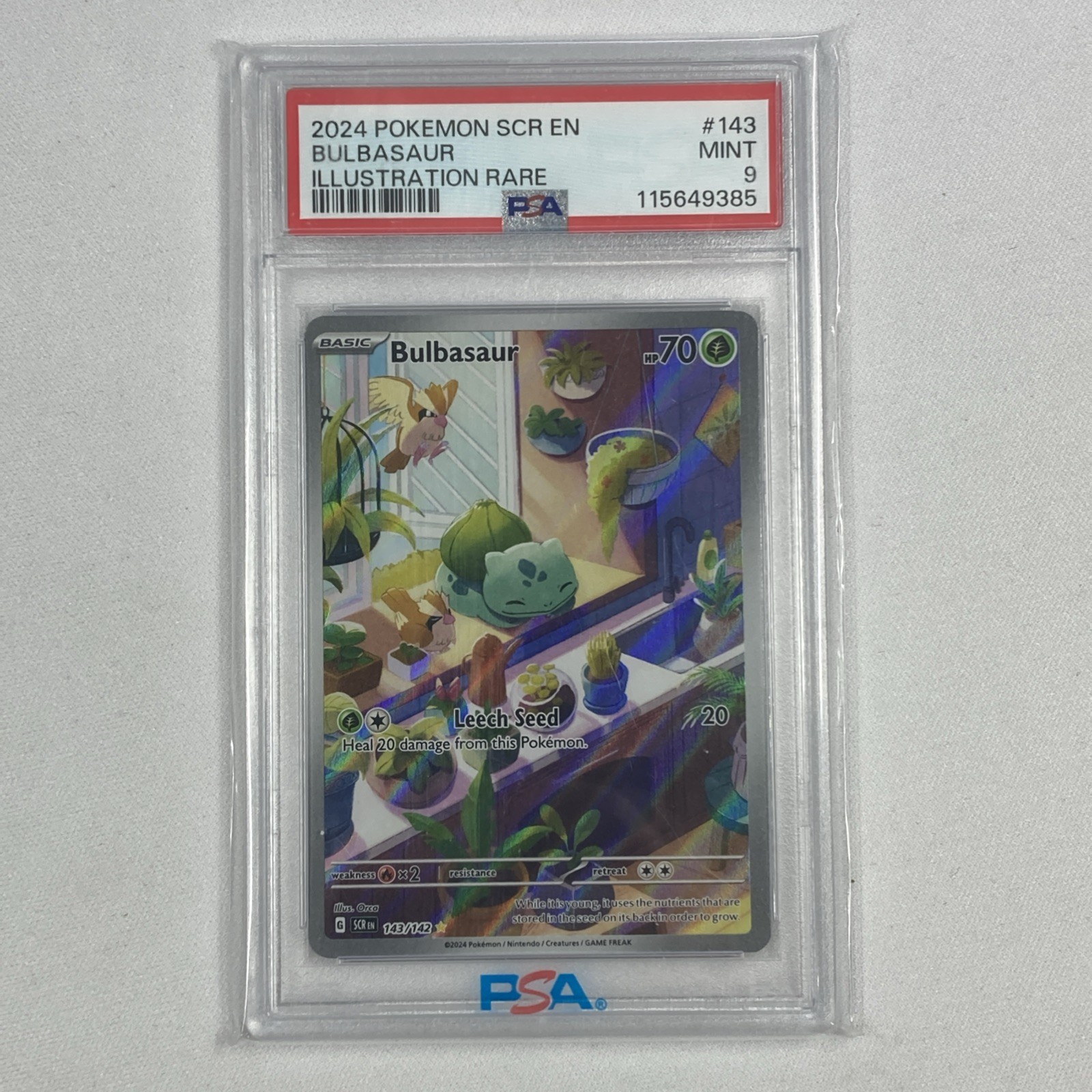 Pokémon TCG Bulbasaur Stellar Crown Illustration Rare Holo Card 143/142 PSA 9