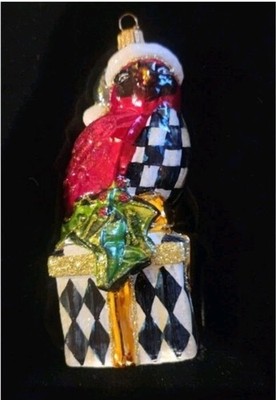 MacKenzie Childs Holiday Cardinal Glass Christmas Ornament Original Box 53913