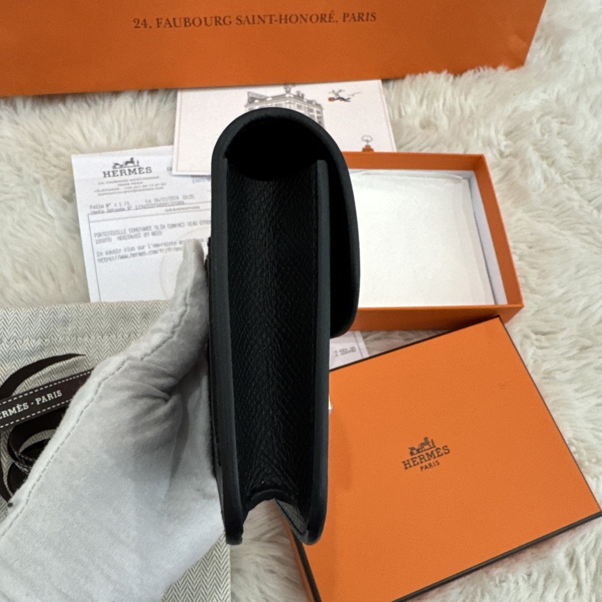 NEW IN BOX HERMES Constance Slim wallet compact Bag EPSOM BLACK