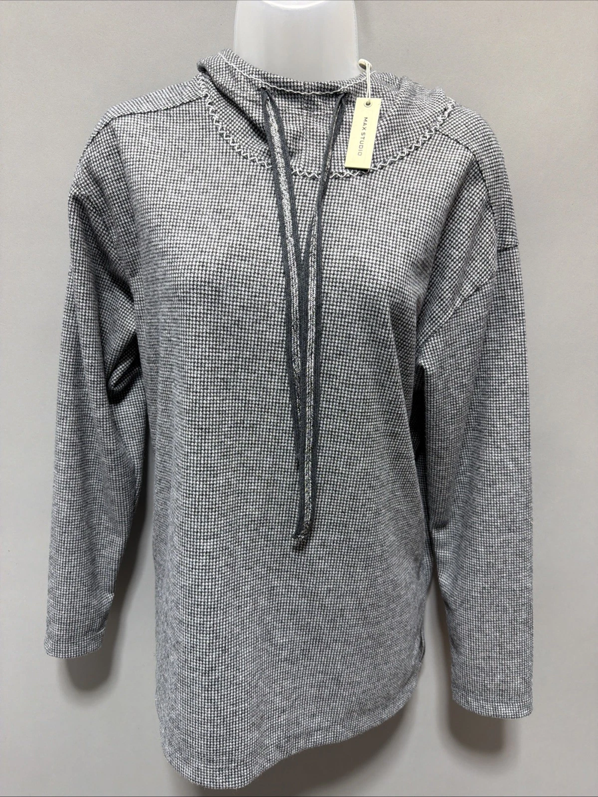 NWT Max Studio Striped Hoodie High/ Low Tunic in Black/ Ivory Size: M MSRP: $88