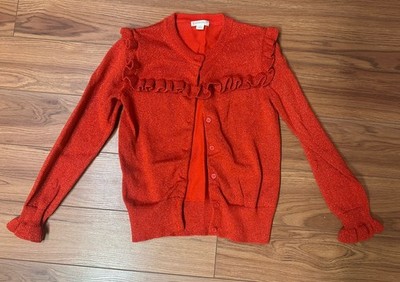 Crewcuts Girls Red Ruffle Cardigan Sweater Knit Long Sleeve Crew Neck Size 8