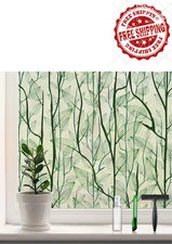 Privacy Window Film Stained Glass Cling 17.7x78.7" Dark Green Static Decor