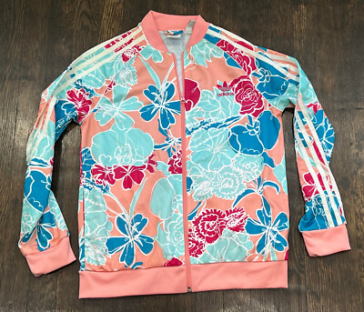Adidas Trefoil Floral Flower Track Jacket Youth Kids Girls age 13