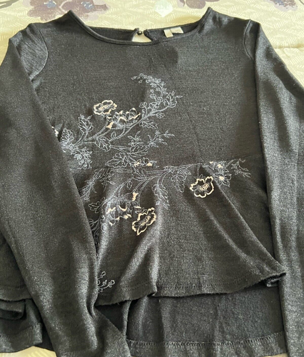 LC Lauren Conrad Black Knit Top with Pink Flowers, LN! Long-Sleeved, Sz. XS - Picture 9 of 10