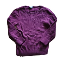 H & M Sweater Womens Size XS Cranberry Red Beaded Angora Blend Career Beaded Top