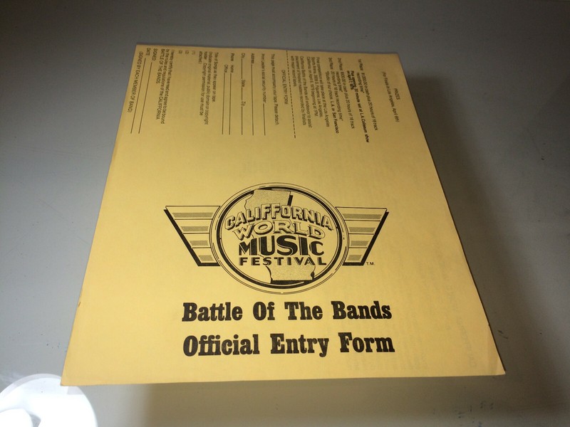 California 'Battle of the Bands' Official Entry Form (1979