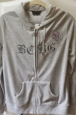 BCBG HEATHER GRAY JACKET AND PANT COTTON AND POLYESTER SWEAT SET WITH HOOD 