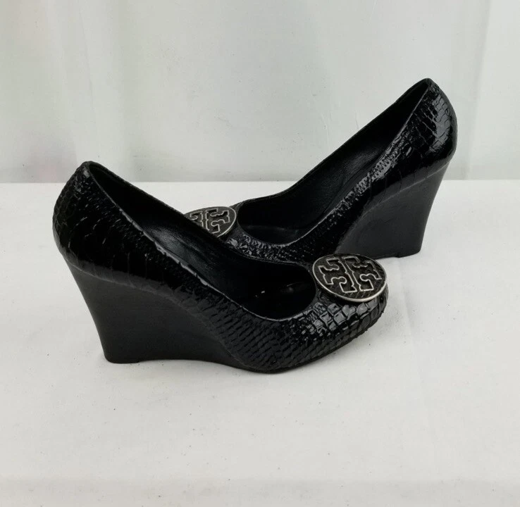 Zeppa punta tonda TORY BURCH Reva in pelle goffrata nera 8 5 logo punta medaglione