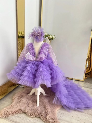 Birthday Princess Feather Tulle Pageant Dress Girl Dress Party Formal Prom Gowns - Picture 24 of 24
