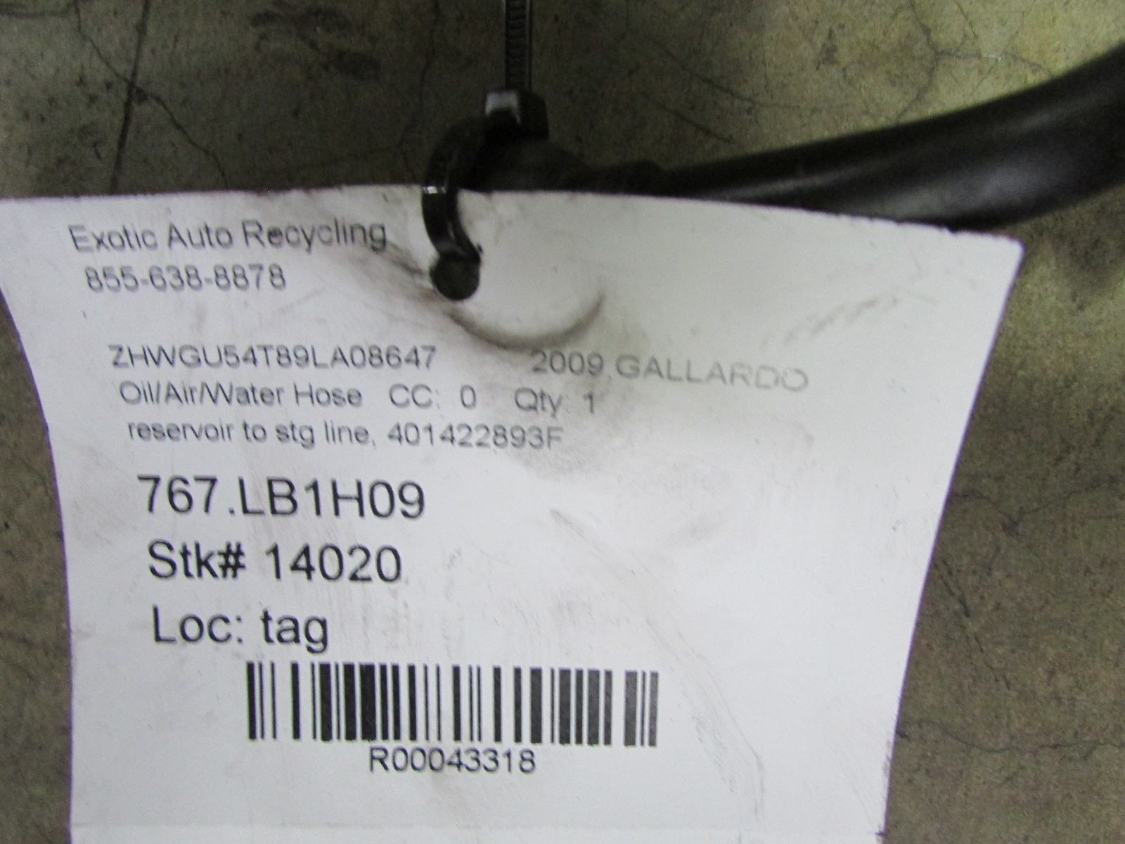 Lamborghini Gallardo LP550,560,570, Reservoir To Steering Gear Line, 401422893F
