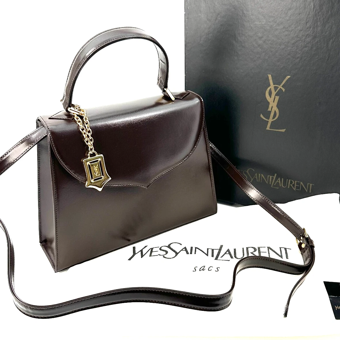 SAINT LAURENT (YSL) Borsa a mano Yves Saint Laurent tracolla 2 vie pelle marrone originale dal Giappone 0510
