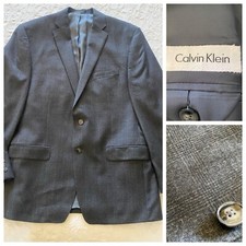 CALVIN KLEIN Men 42R Dark Gray Glen Plaid 100 Wool 2 Buttons Sport Coat Blazer