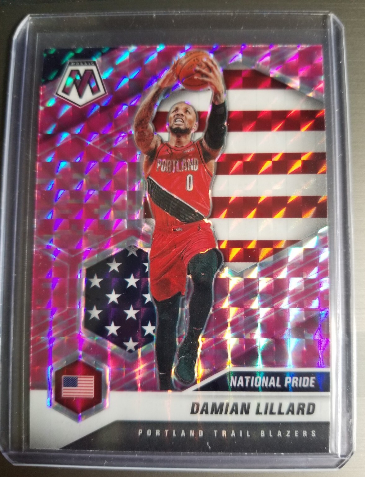 2020-21 Panini Mosaic National Pride Mosaic Camo Pink Prizm Damian Lillard #246