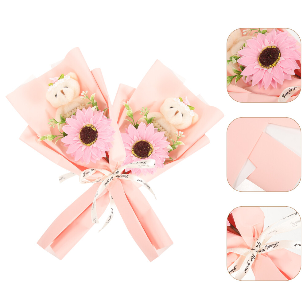 2 Pcs Graduation Gifts Bear Stuffed Flowers Rose Bouquet Banquet