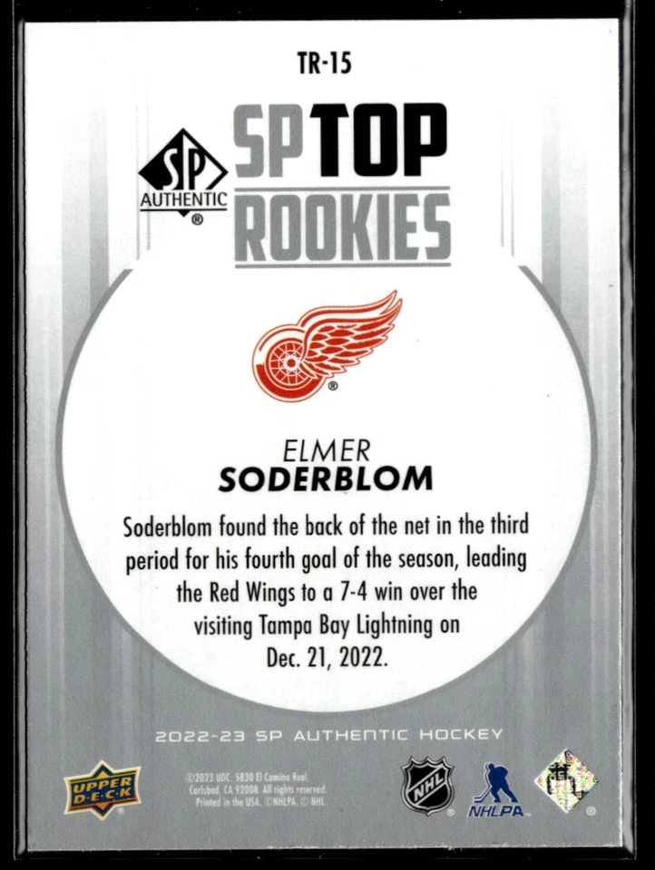 2022-23 SP Authentic Top Rookies Elmer Soderblom #TR-15 - Image 2 of 2