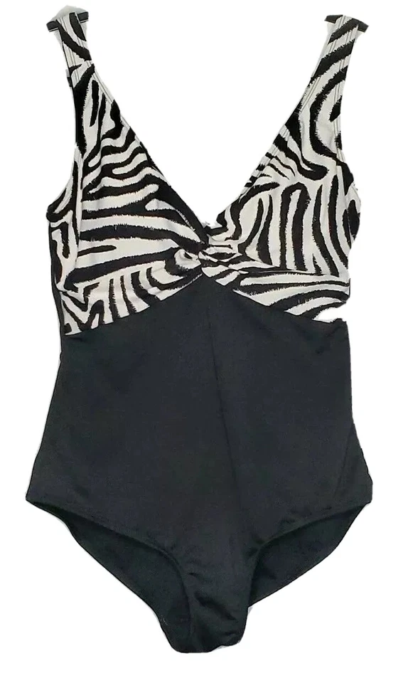 Винтажный купальник Roxanne 16 цельный черный белый 40C геометрическая империя женщин резинка - Изображение 2 из 4