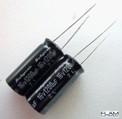 2x condensateur RUBYCON 16V 1200uF Radial Aluminium Capacitor 23x10mm