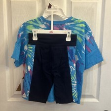 Set Fille Justice - Haut Imprimé Guitare Bleu & Jupe/short Marron/rouge - Taille 16 - Occasion Très Bon état