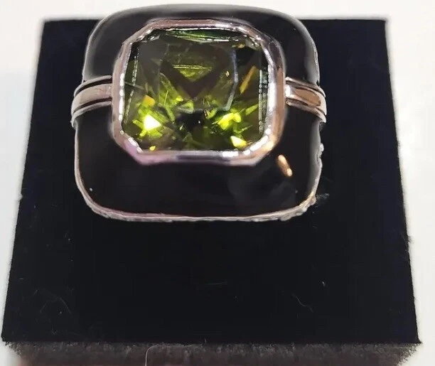 Lia Sophia COVET, Cocktail Ring. Black Enamal/Silver Green Size 8 - Image 4 of 4