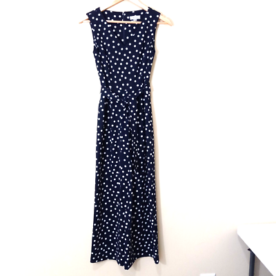 CALVIN KLEIN Women's Blue White Polka Dot Polyester Zip Back