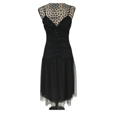 VERA WANG sz 6 US Black Spaghetti Strap Ruched Beaded Tulle Midi Cocktail Dress