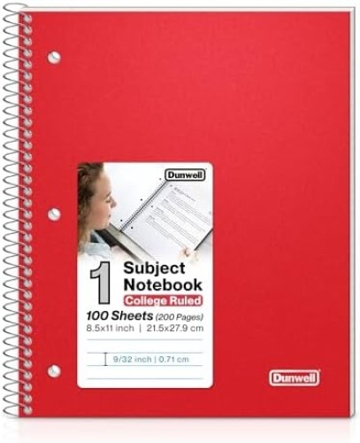 Red College Ruled Spiral Notebook 8.5x11 100 Sheets for School-image