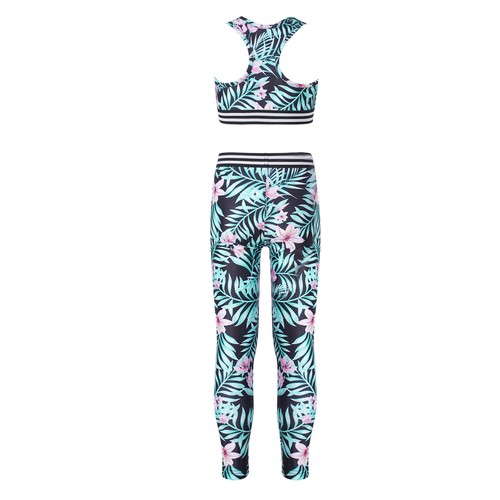 Girls Dancing Sports Otfits Racer Back Stretchy Crop Top Leggings Set Dancewear - Picture 22 of 39