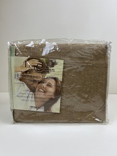 Vtg FULL Sheet Set Log Cabin Heathered BROWN Brushed Cotton Flannel Deep Fit