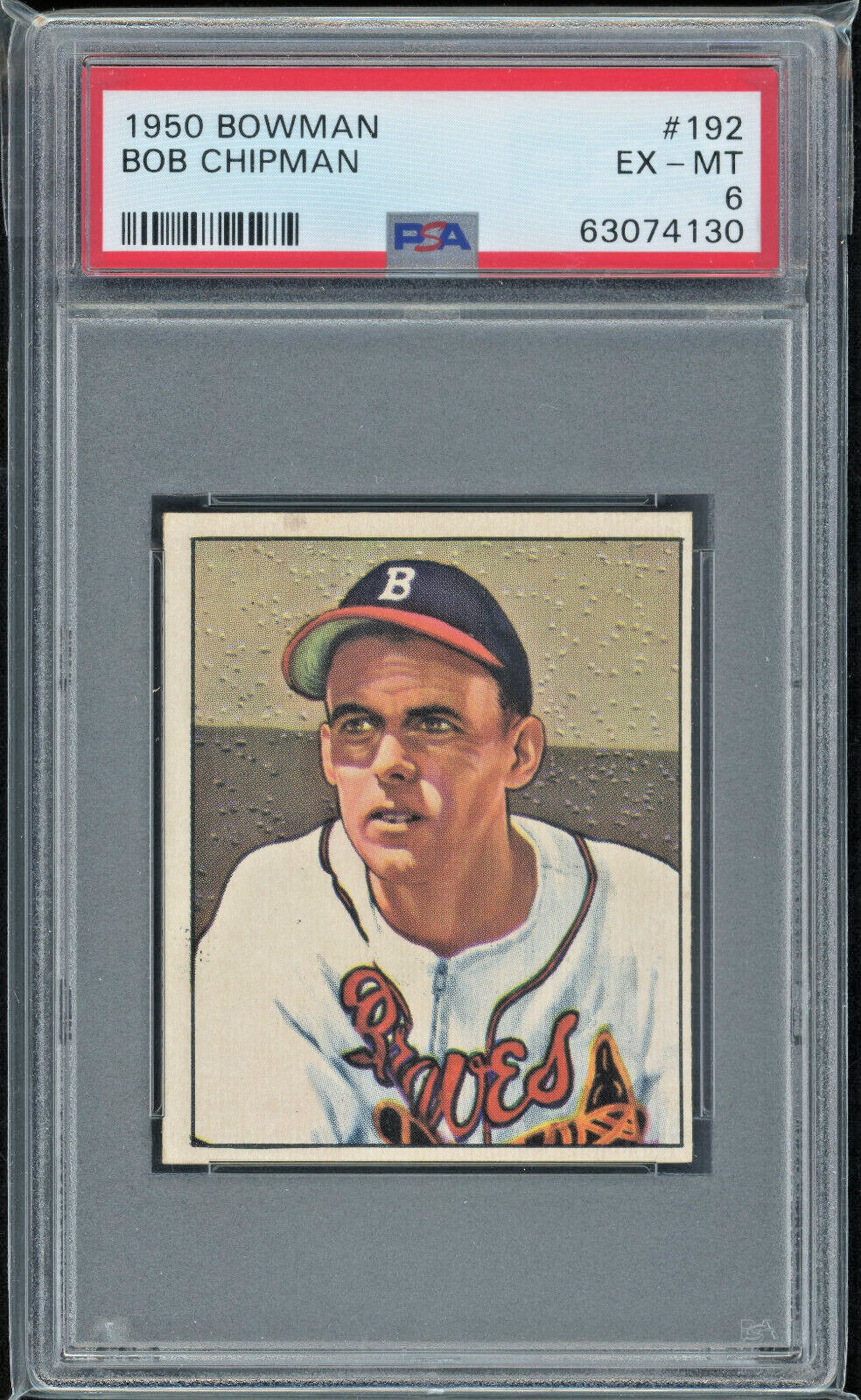 1950 Bowman #192 Bob Chipman PSA 6 Boston Braves Vintage Baseball Card view 1