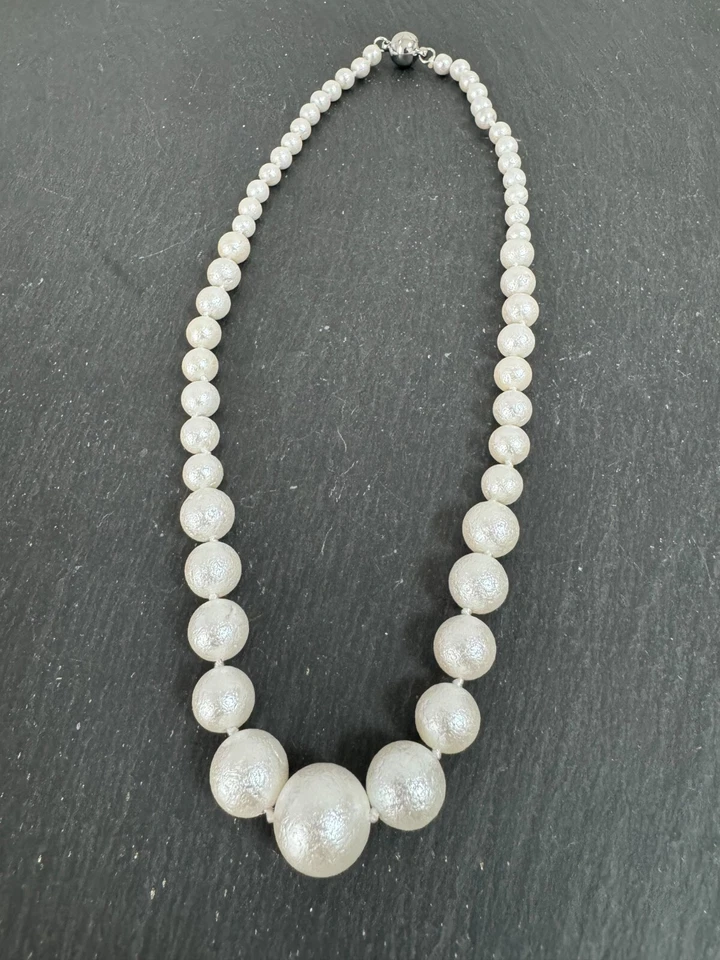 Muschelkernperlen Verlauf Collier Kette Länge 49 cm ! Perlen ca  6-14,5 mm ! - Bild 4 von 4