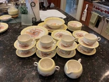 Vintage 1930's Mid-Century Cottagecore Home Laughlin Eggshell Kitchen Dinner Set