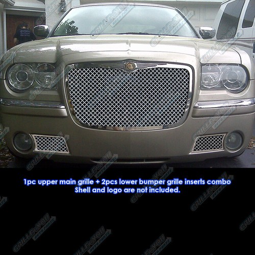 Chrome Mesh Grille Insert Kit For 2005-2010 Chrysler 300 – Upper & Lower, Stainless Steel By Grilleworld - View #2