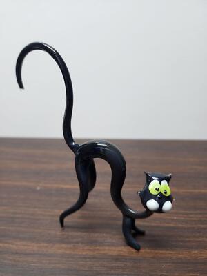 Naturally Colored Glass Figurine - Handcrafted - Black Cat Design