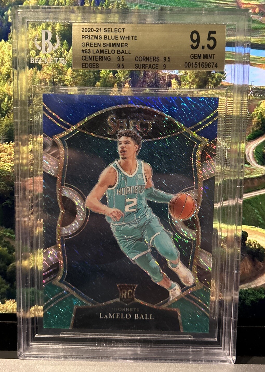 2020-21 Panini Select Prizms Blue White Green Shimmer #63 LaMelo Ball RC #1/49!!