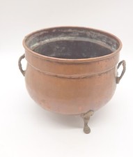 Ancien cache pot Cuivre Avec poignées pieds bronze ou laiton H 17 cm D 20 cm