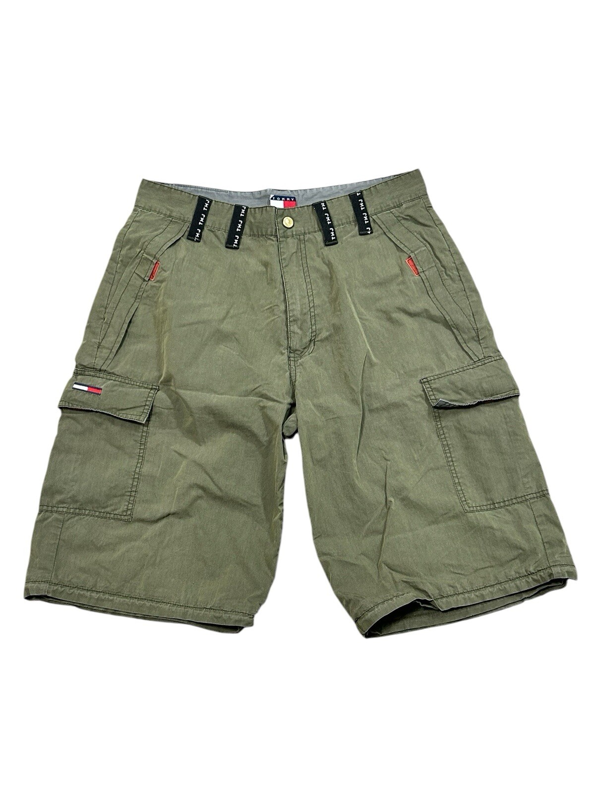 Tommy Jeans Men’s Olive Green Shorts Cargo Pockets Black Belt Loops THJ Size L