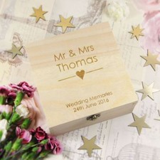 Personalised Wedding Memory Box Engraved Heart Wooden Keepsake Box, Wedding Gift