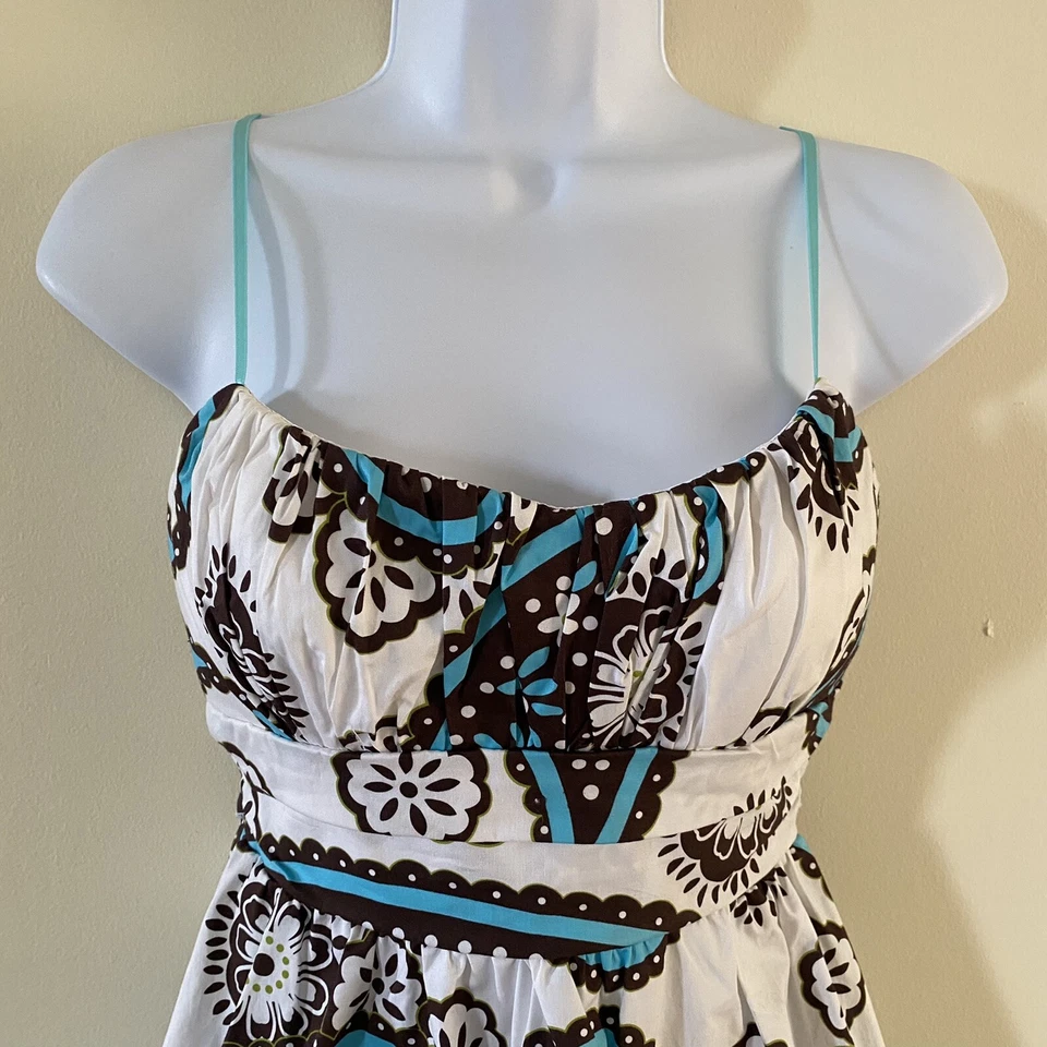 Ruby Rox Size 3 Women's Blue Brown & White Paisley Sundress Spaghetti Strap, Tie - Image 2 of 4