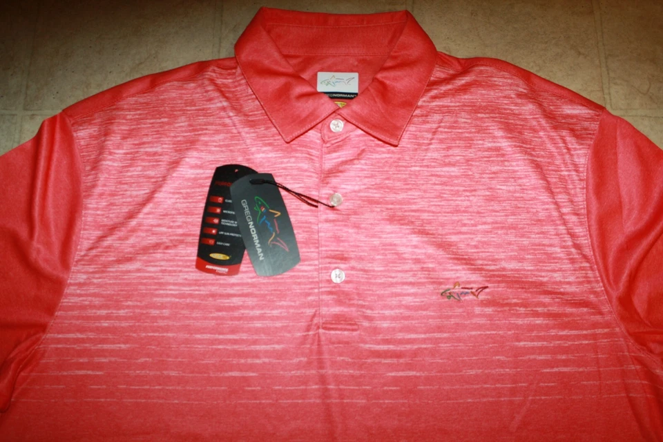 GREG NORMAN Men's Space Dyed Golf Polo Shirt NWT Coral SIZE: LARGE - Image 3 of 4