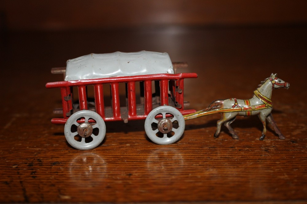 Antique Germany MEIER Horse-Drawn Carriage Wagon Tin Litho Penny Toy #5